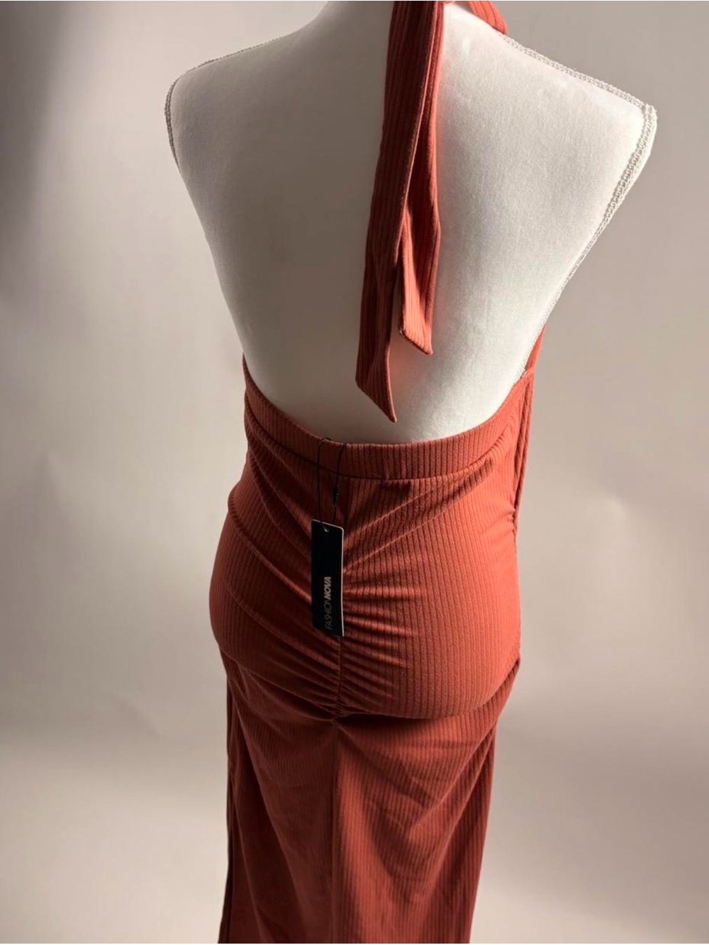 Fashion Nova Rust Ribbed Halter Midi Dress